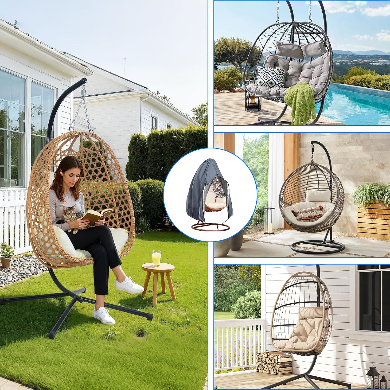 Thumbnail 6 de Emwel 190x115cm Hanging Chair Cover – Egg Swing Chair Cover for Outdoor Use