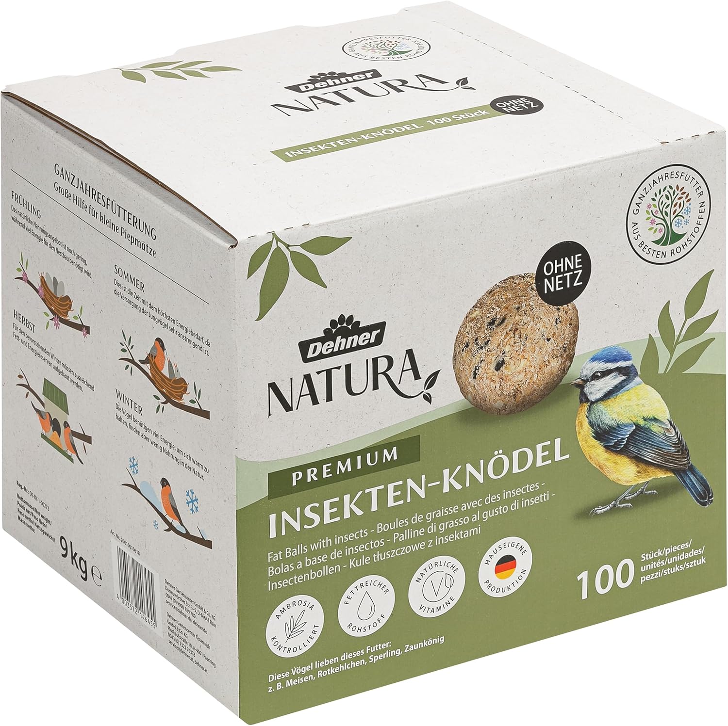Dehner Natura Premium Meisenknödel ohne Netz – Insektenknödel, proteinreich und ganzjährig sinnvoll