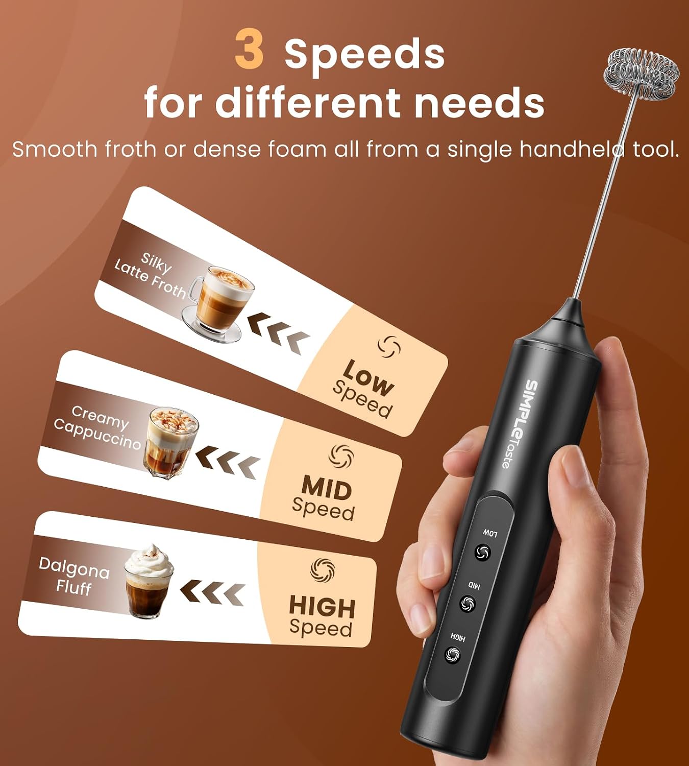 Thumbnail 2 de SIMPLETASTE Handheld Milk Frother with 3 Speeds