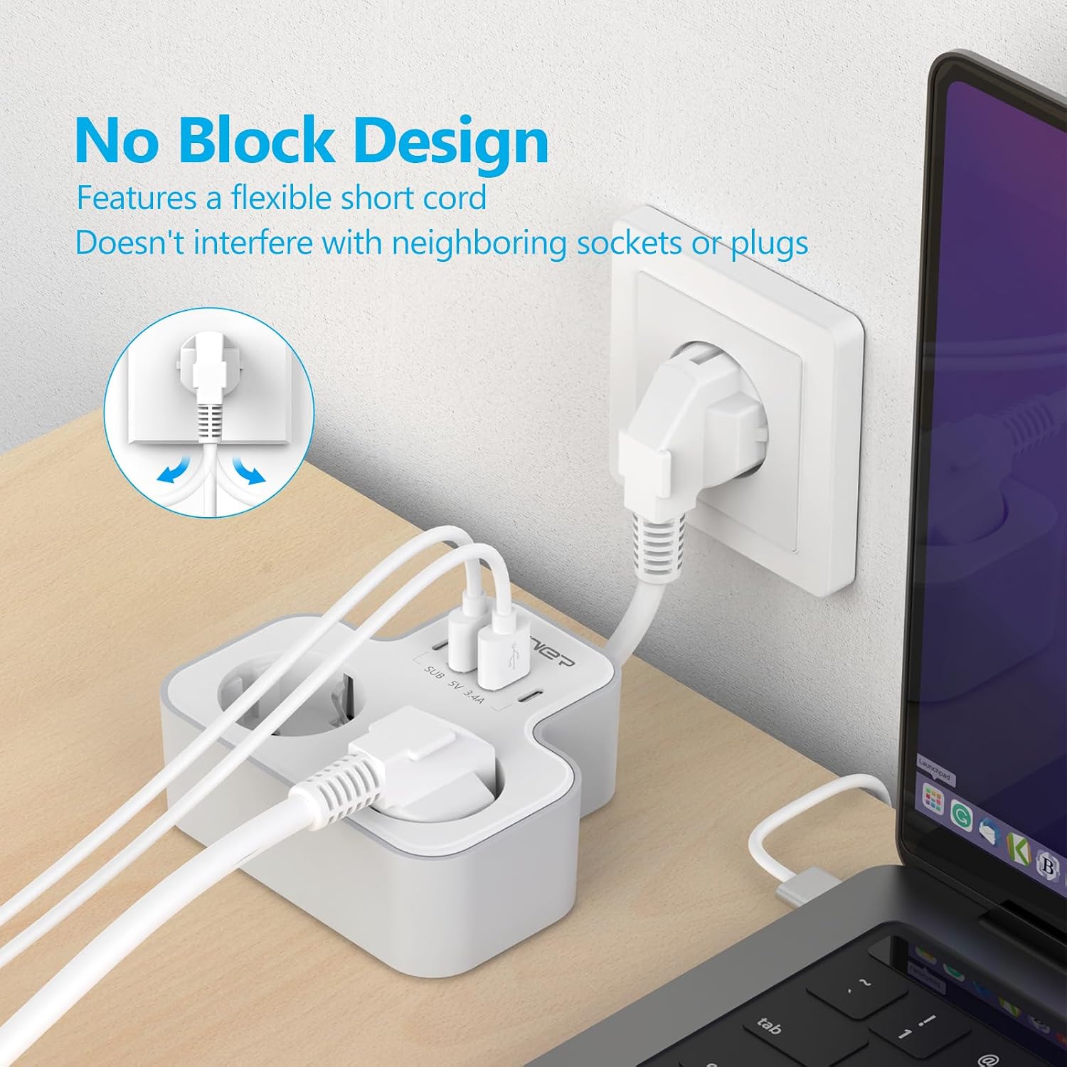 Detalle 1 de Multipresa JSVER 6 in 1 con USB C 3680 W
