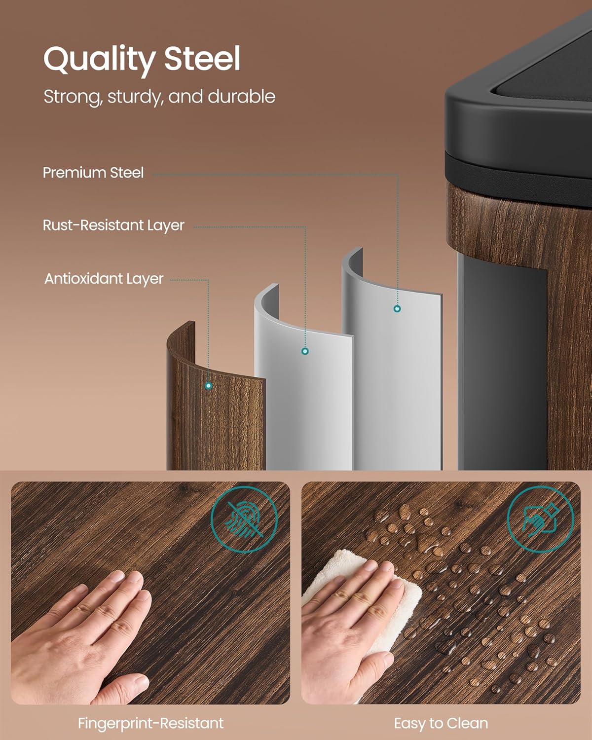 Thumbnail 5 de SONGMICS Dual Rubbish Bin (LTB060N02) – 2 x 8 Gallon metal recycling bin with pedals, lids & soft closure