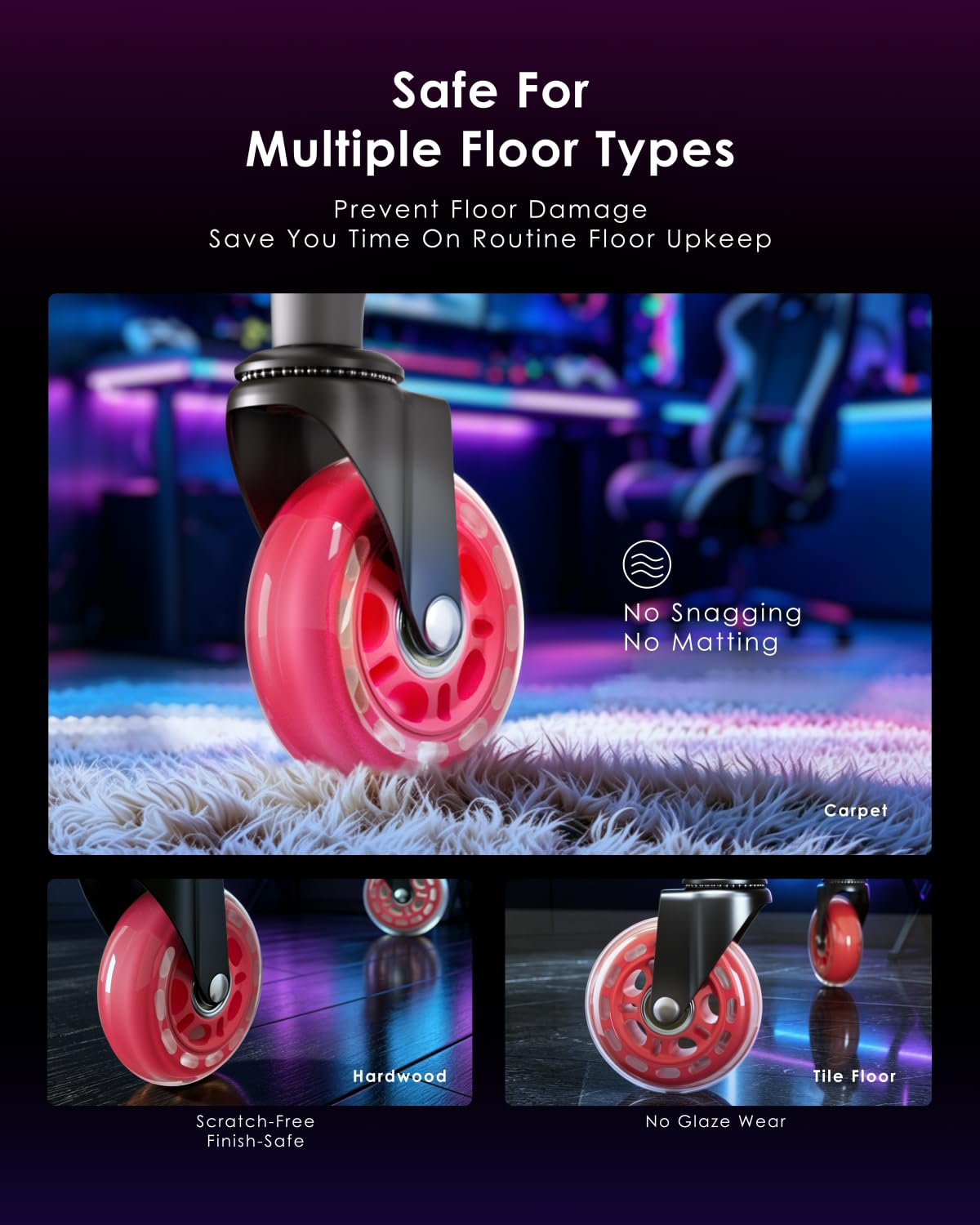 Detalle de RidRed OCW-001-Red Chair Casters, Red Polyurethane, 650-lb Capacity
