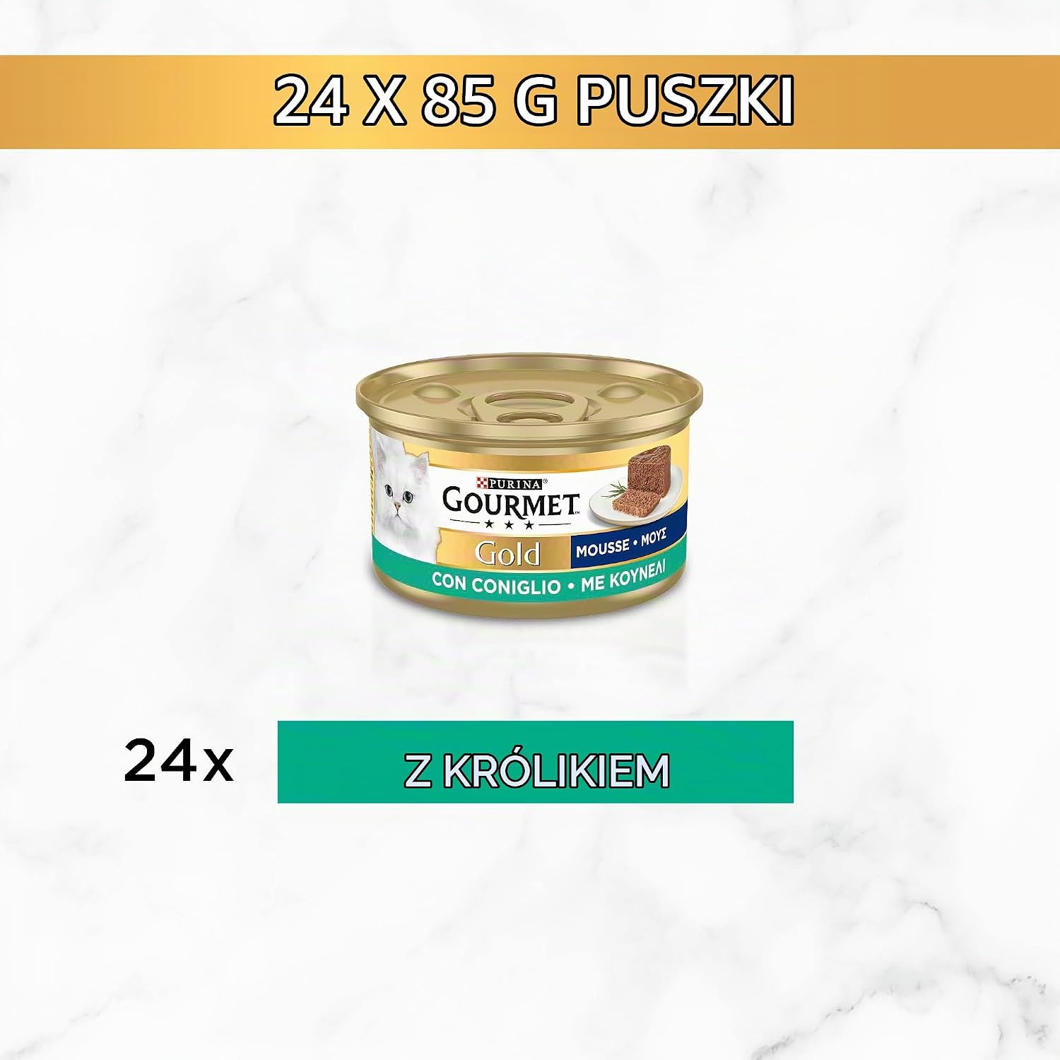 Detalle de Purina Gourmet Gold Mousse – karma mokra dla dorosłych kotów, królik, 24 × 85 g