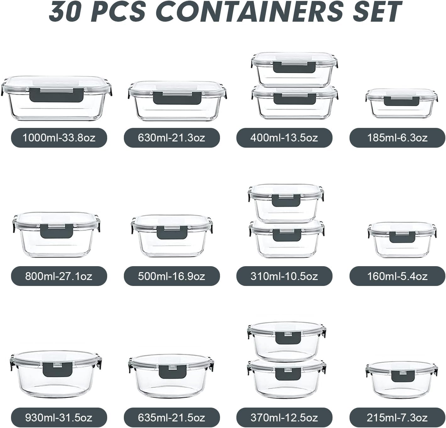Detalle 2 de VERONES 30-Piece Glass Meal Prep Containers set 🍱