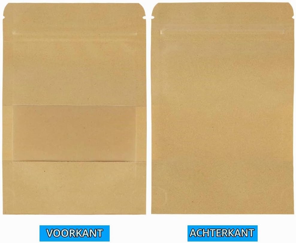Detalle 2 de AUAUY 1 staande kraftzakjes met venster, hersluitbaar, 10 x 15 cm