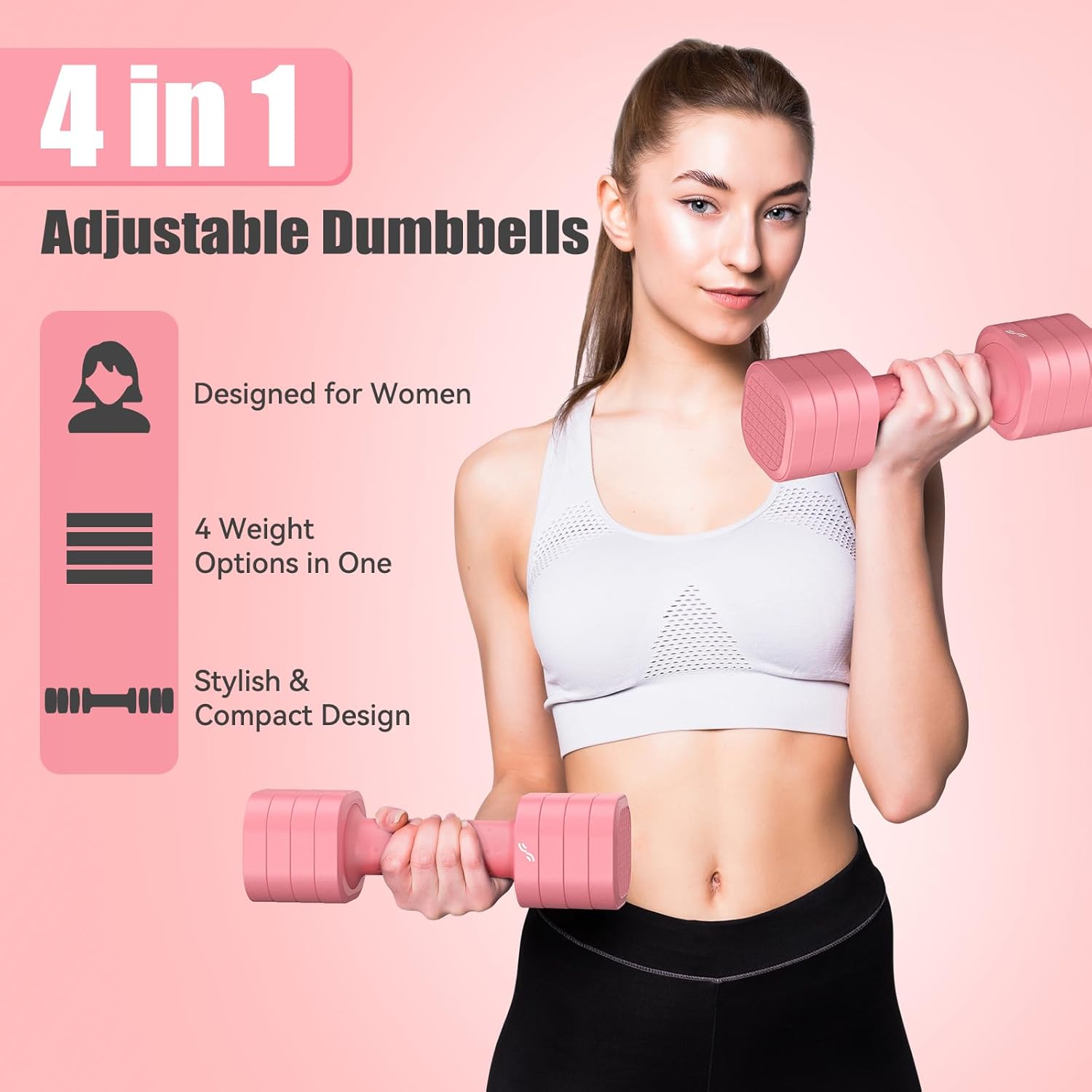 Detalle de Sportneer Dumbbells Set Women: 4-in-1 Adjustable Pair (2–5lbs each) for Home Gym