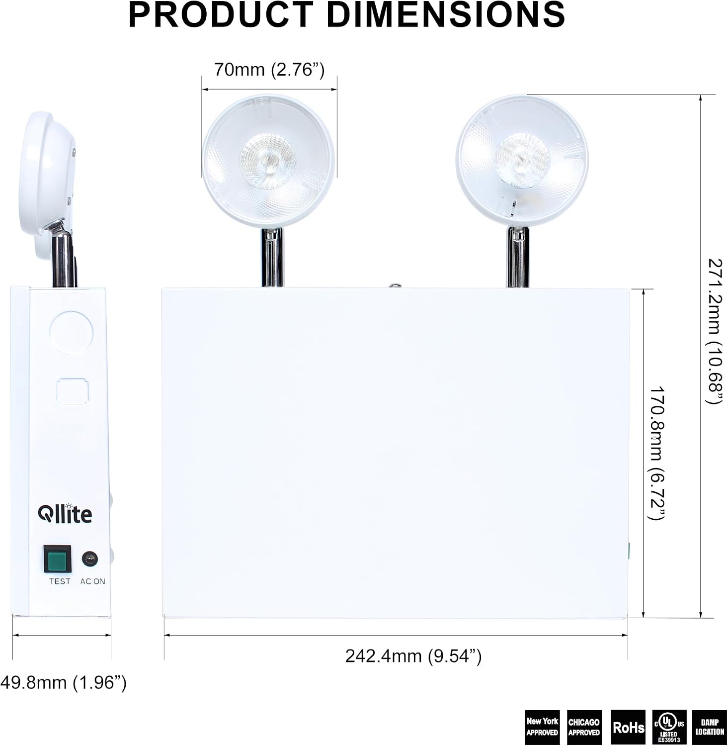 Detalle 2 de Qllite & Design SEMLW Steel Emergency Light, 120–347V, Adjustable Dual LED Heads