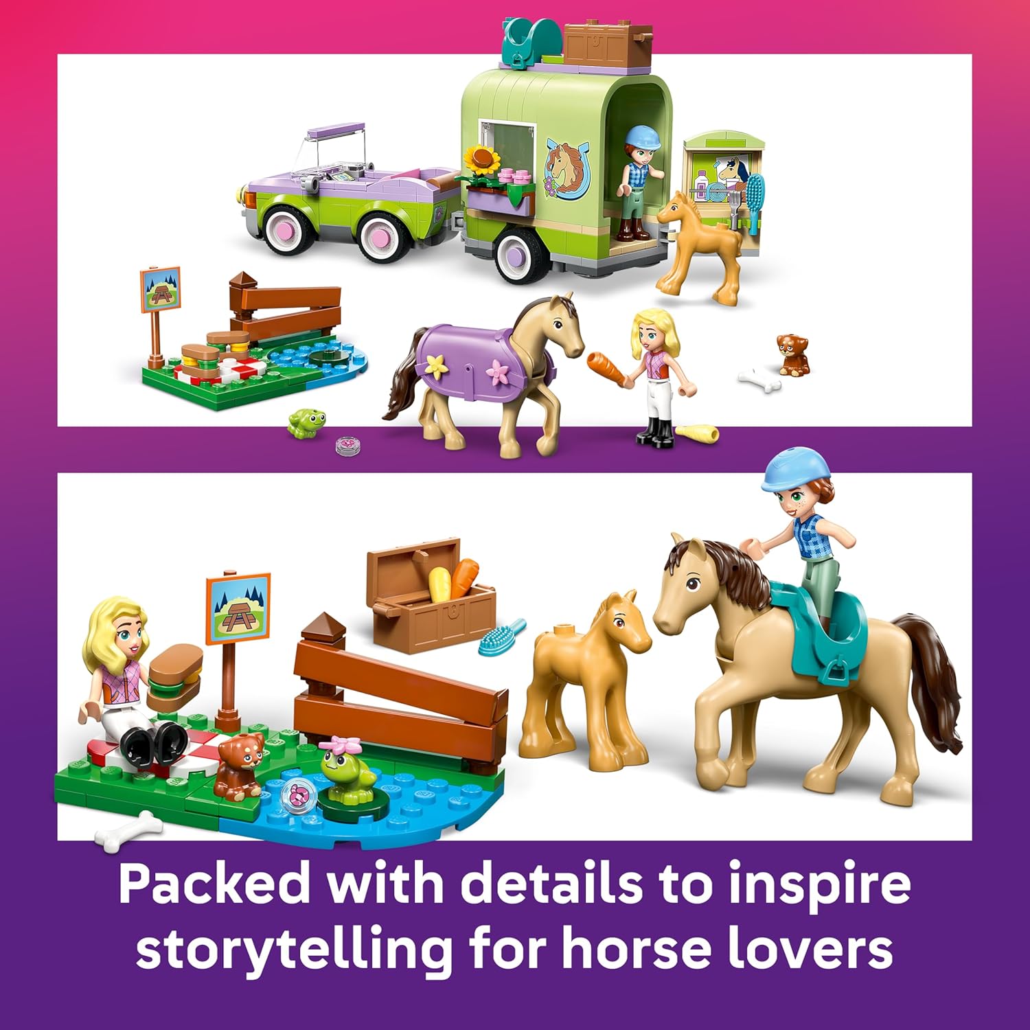 Detalle de LEGO Friends Horse & Baby Foal Trailer (42695) – A practical playset for imaginative countryside adventures