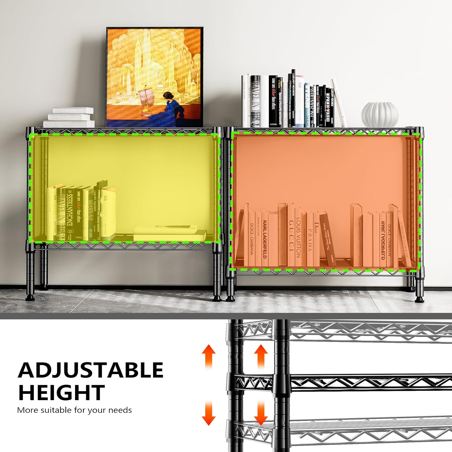 Thumbnail 6 de MZG 2-Tier Metal Wire Storage Rack (220 lbs) – Black Standing Shelving Unit for Laundry, Kitchen, Pantry & More