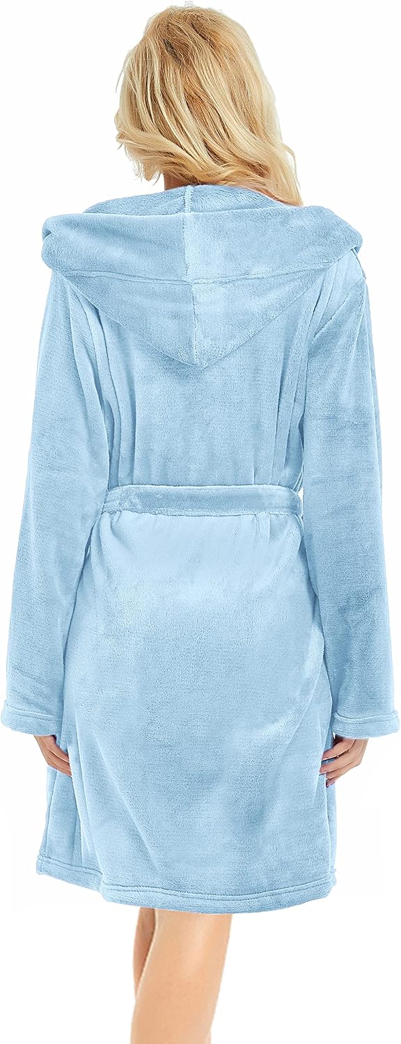 Detalle de U2SKIIN Damen-Bademantel mit Kapuze kurz flauschig – plüschig, weich und warm