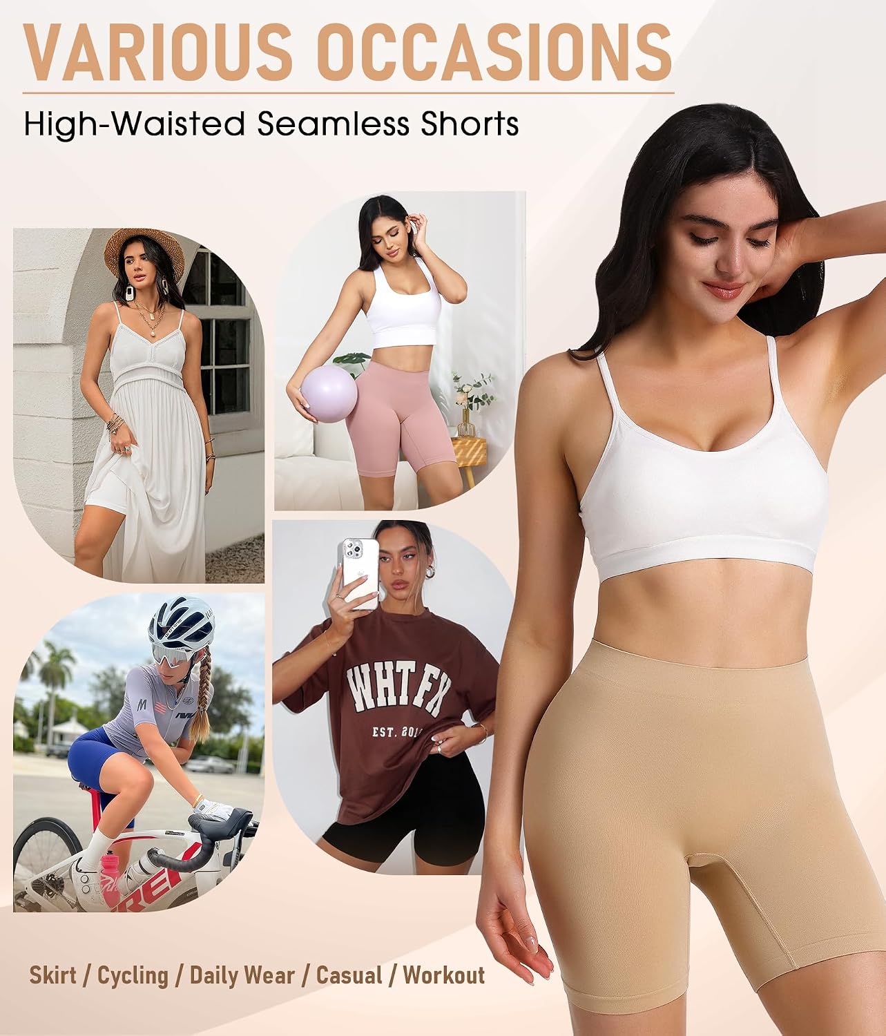 Detalle de Yeblues 4 Pack Slip Shorts: Seamless Anti-Chafing Under Dress Comfort