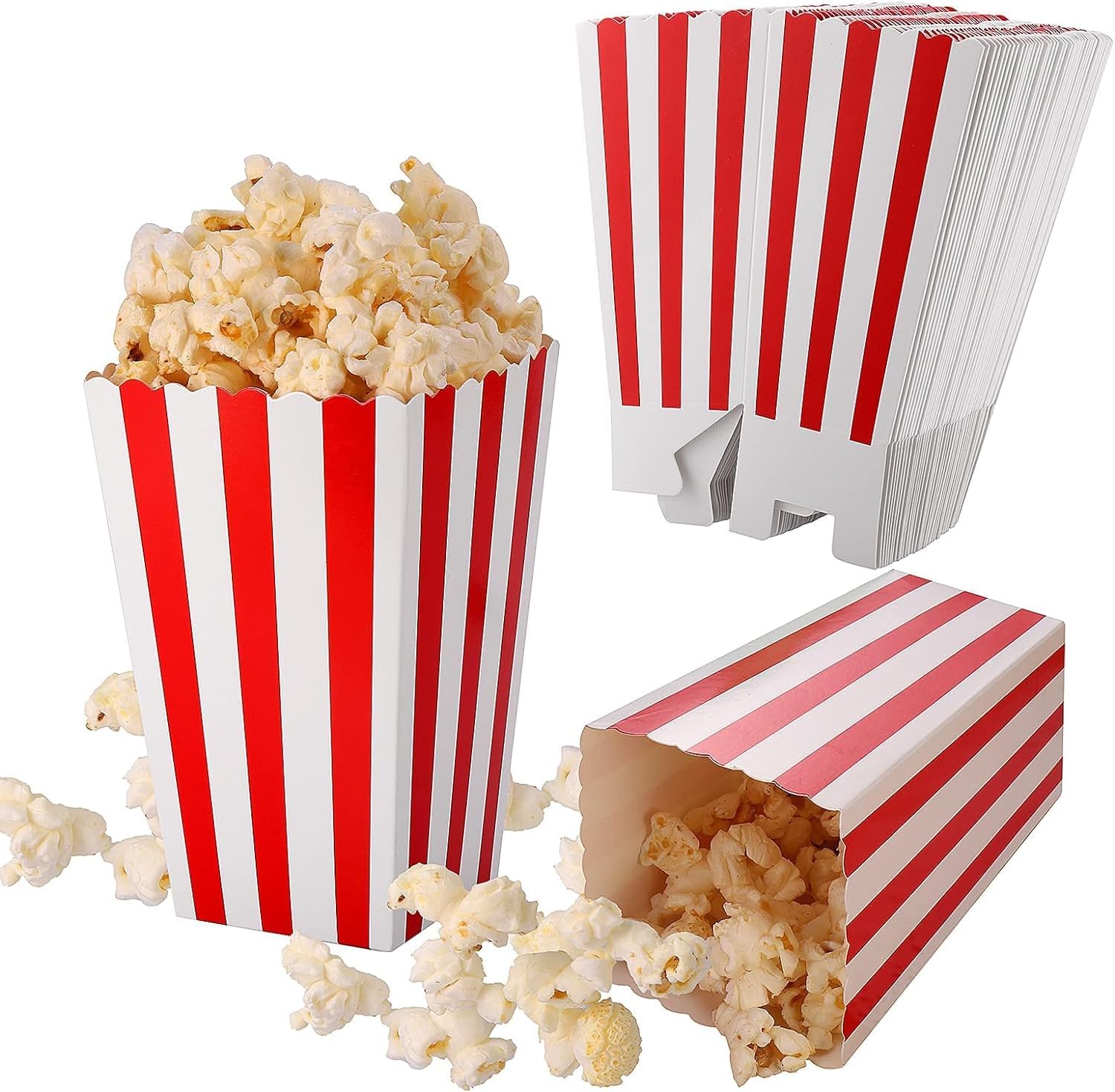 Detalle de Zocipro 1su1102-924 popcornbakjes van karton, rood-wit gestreept, 50 stuks