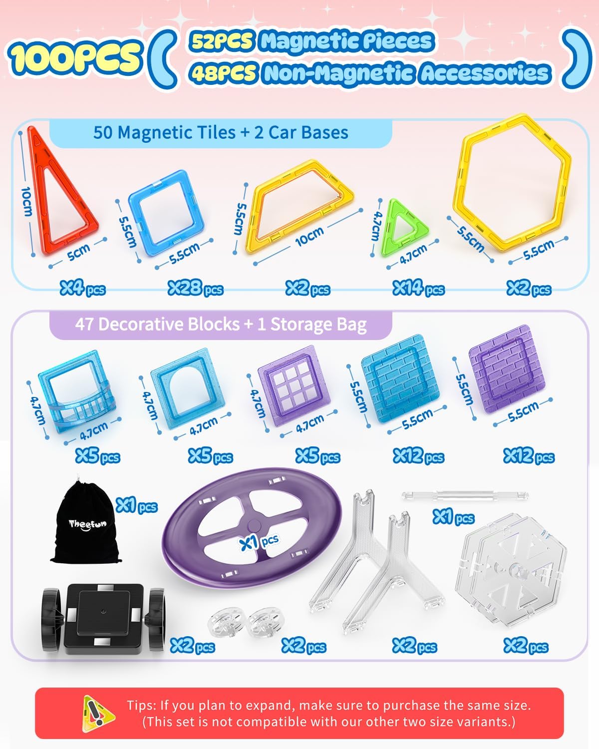 Thumbnail 5 de Theefun 100 pezzi costruzioni magnetiche 3D in ABS, STEM Montessori per bambini 3–8 anni