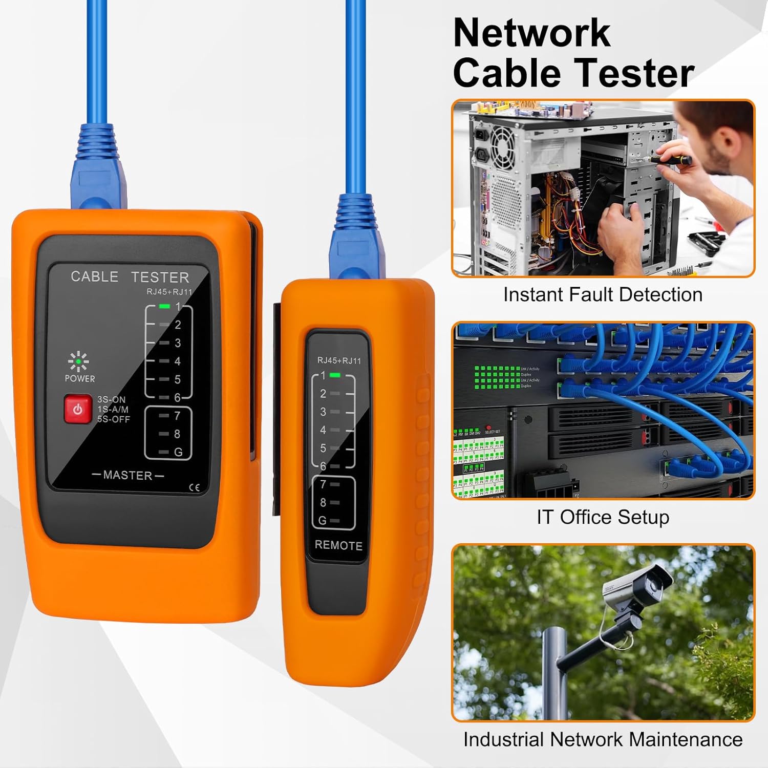 Thumbnail 1 de Hiija Netzwerkkabel-Tester RJ11/RJ45 & ISDN mit PoE (bis 300 m) für CAT6/7/8
