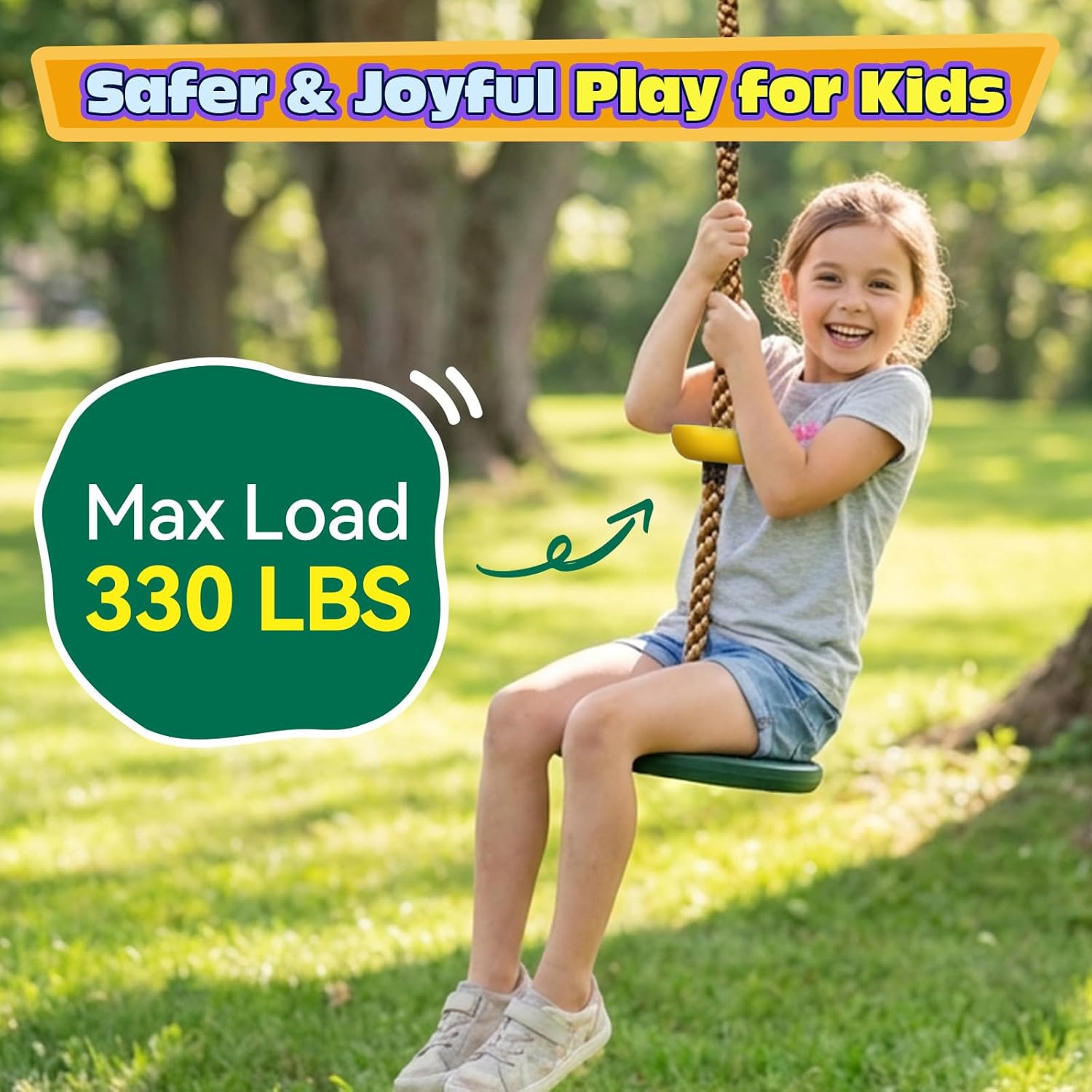 Thumbnail 1 de HeyZoo Tree Swing for Kids (Up to 330LB) Climbing Rope & Disc Swing Seat Set with Carabiners