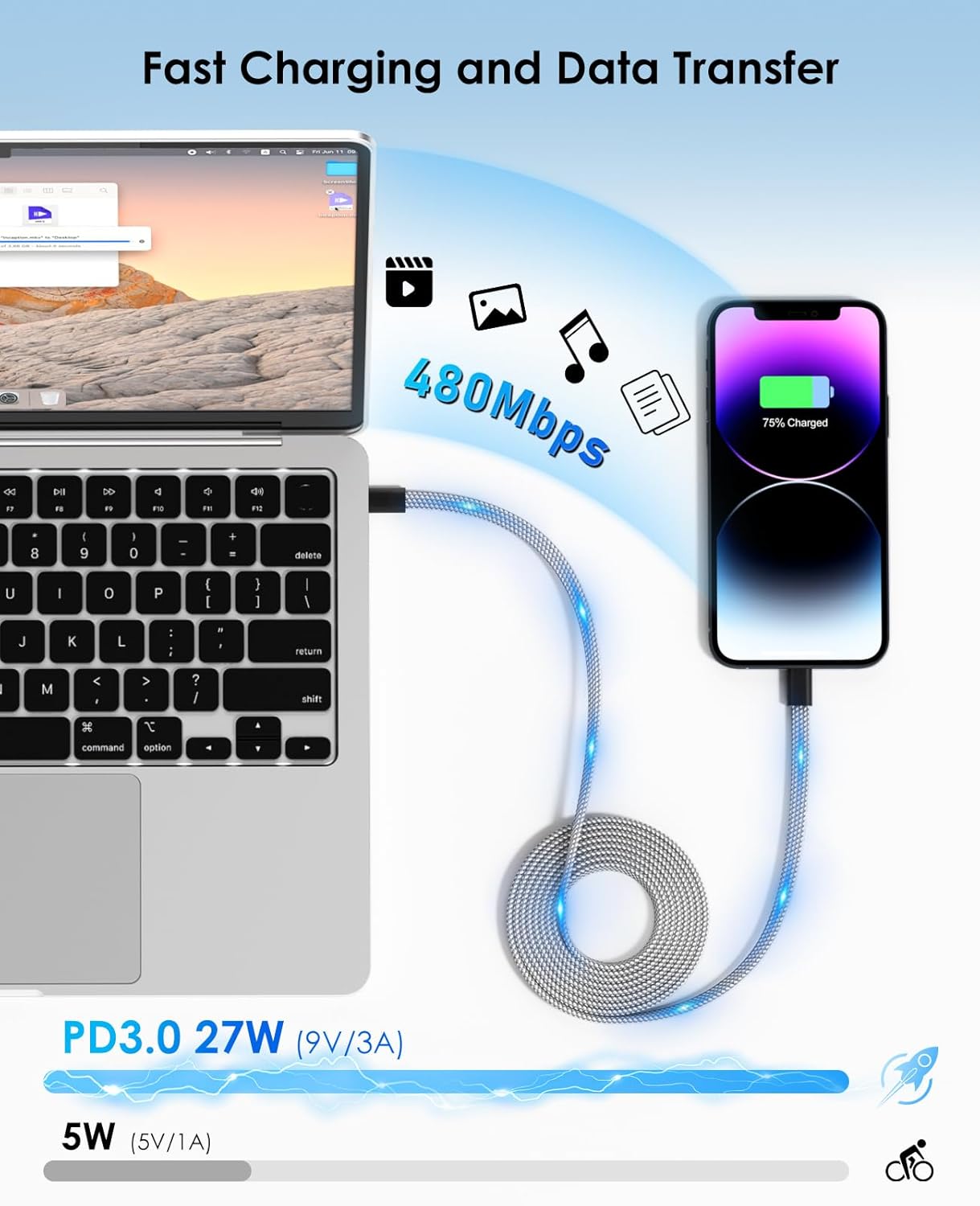 Thumbnail 2 de Magtame Cable Magnético USB C a Lightning Coiled, 1 m ⚡