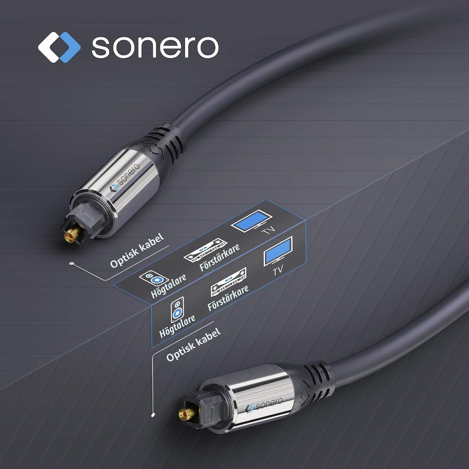 Detalle de Sonero Premium optisk Toslink-kabel, 20 m, svart med guldpläterade kontakter
