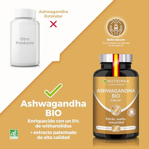 Detalle de Ashwagandha KSM-66 ecológica 600 mg (5% withanólidos) — 90 cápsulas veganas de Nutrimea