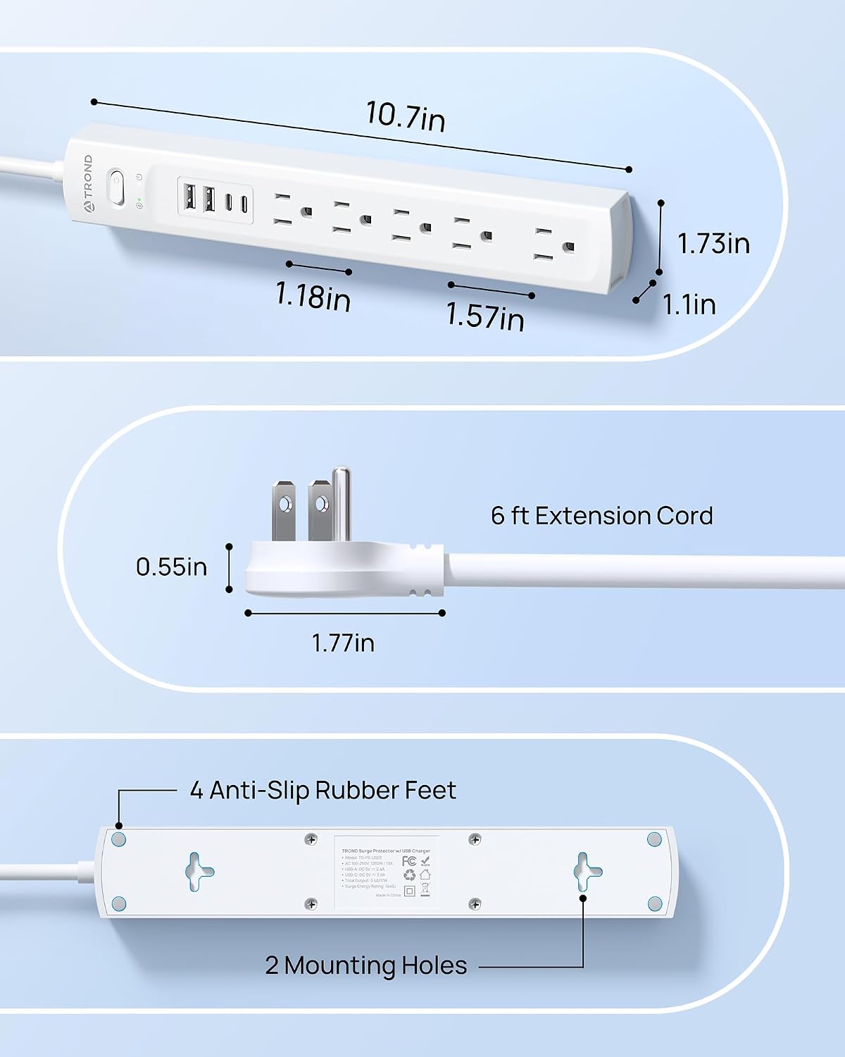 Thumbnail 6 de TROND Power Bar with 5 AC Outlets