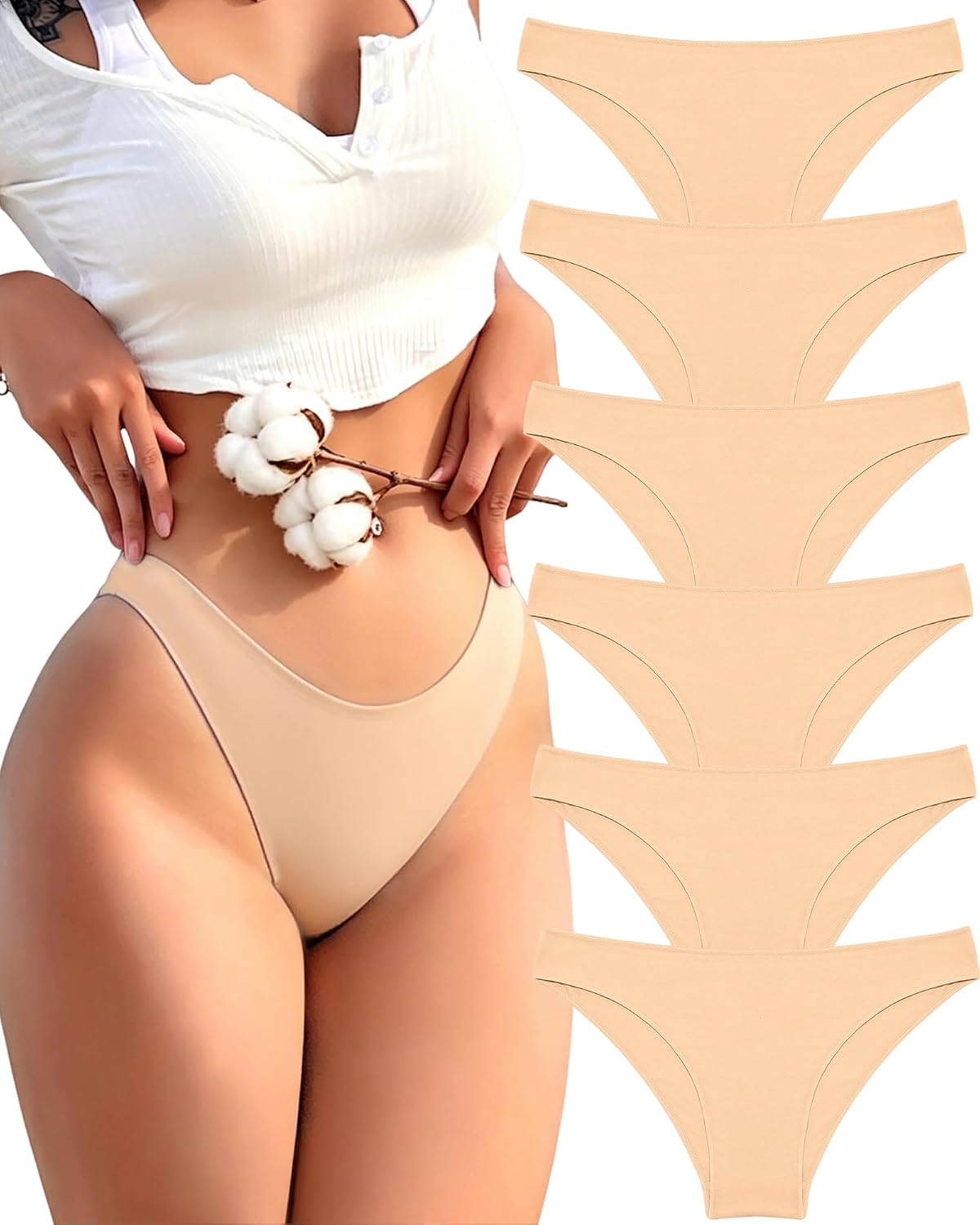 Detalle de FINETOO Women's Cheeky Bikini Underwear, 6-Pack