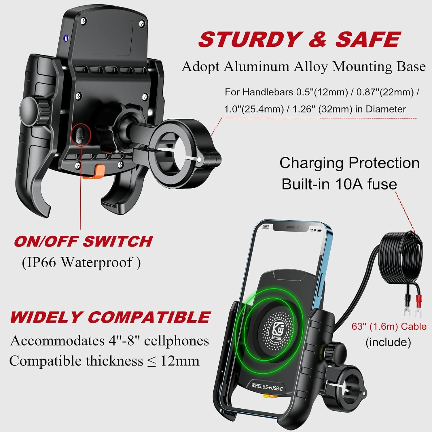 Detalle 2 de BRCOVAN Motorrad Handyhalterung Qi 15W