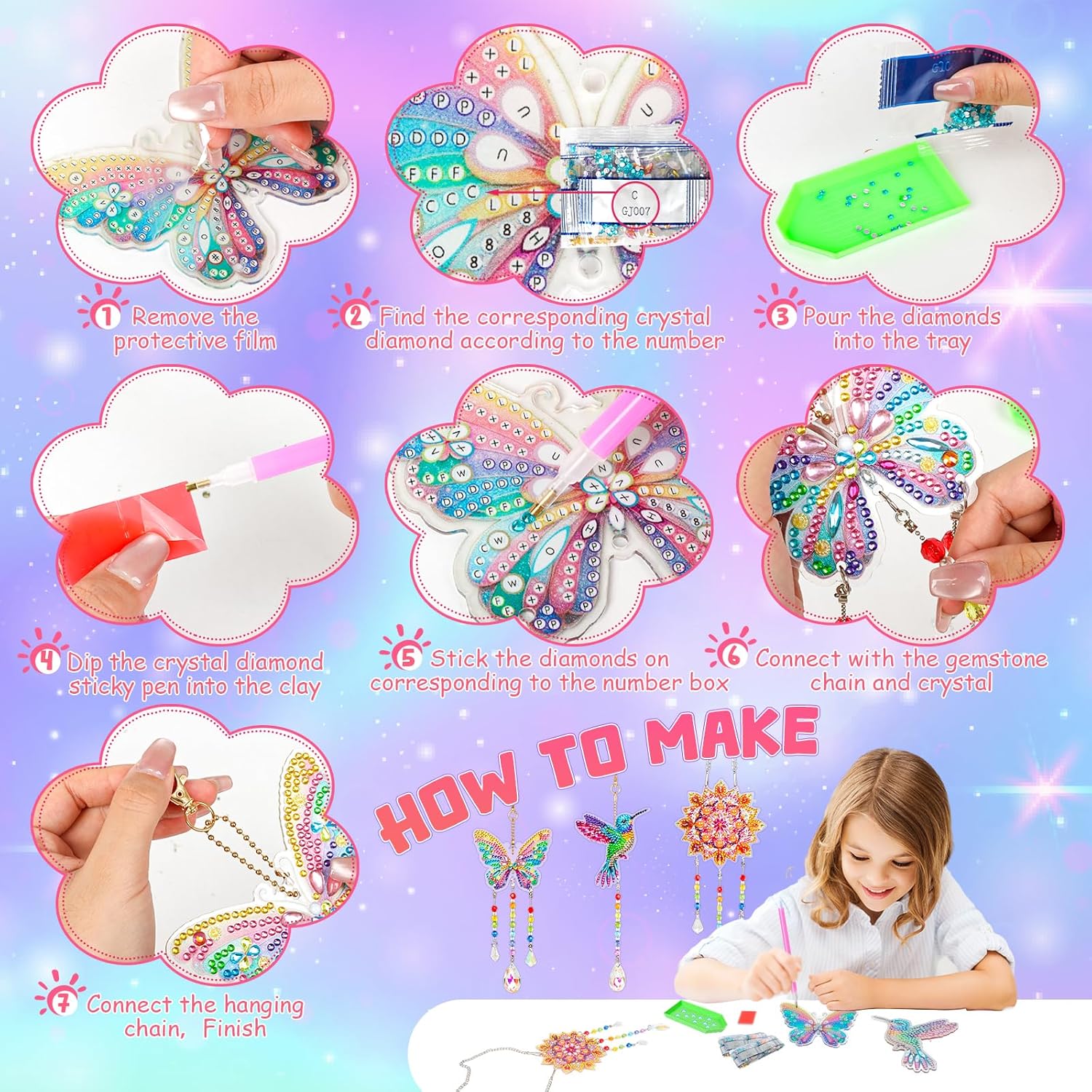 Thumbnail 4 de Jovicos Diamant Painting Kinder Windspiel-Set für Mädchen (6–11 Jahre) mit 3 Motiven