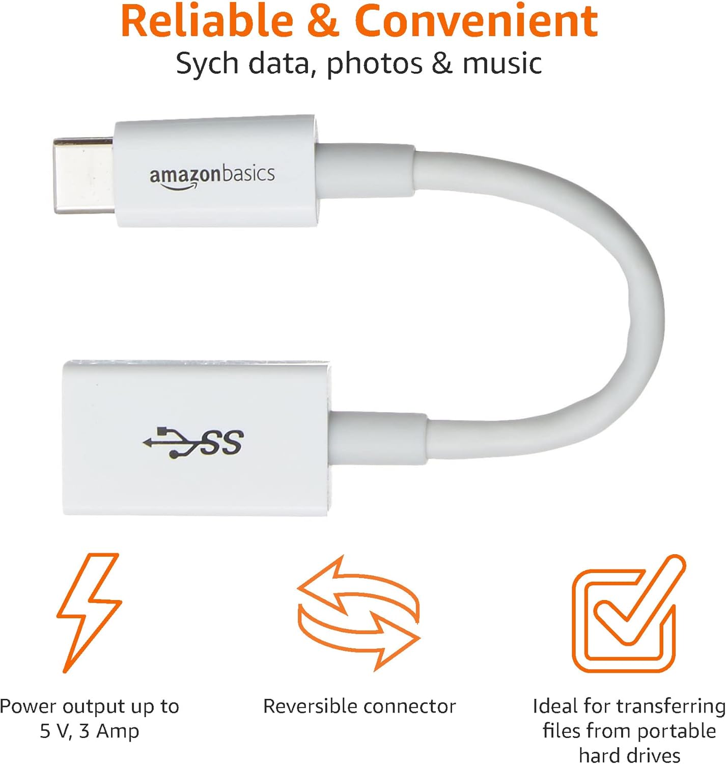 Detalle de Amazon Basics USB-C to USB-A 3.1 Gen1 Female Adapter Cable Converter (5Gbps) – 15W, USB-IF Certified