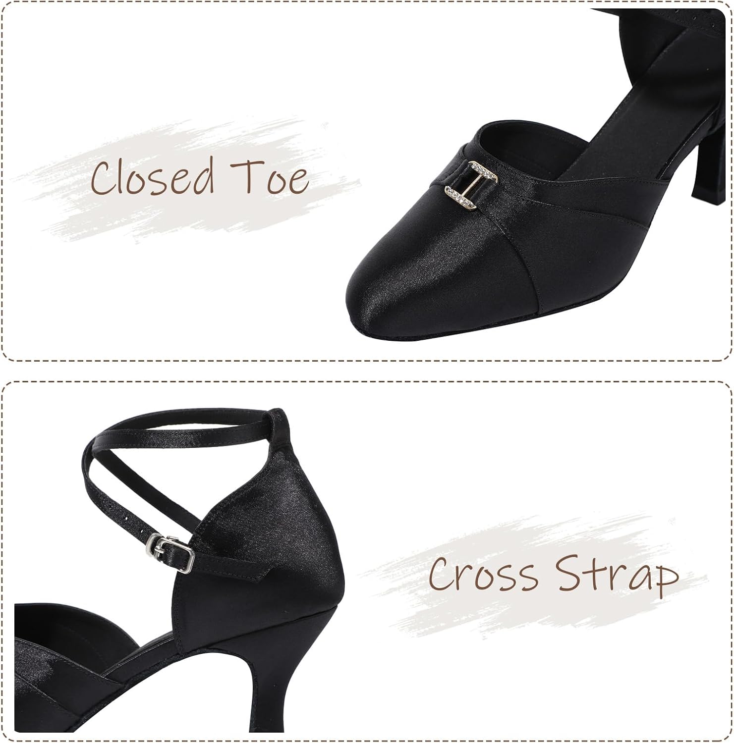 Detalle de Jywmsc Women Black Ballroom Shoes Satin Salsa Dancing Shoes – 7.5cm Heel