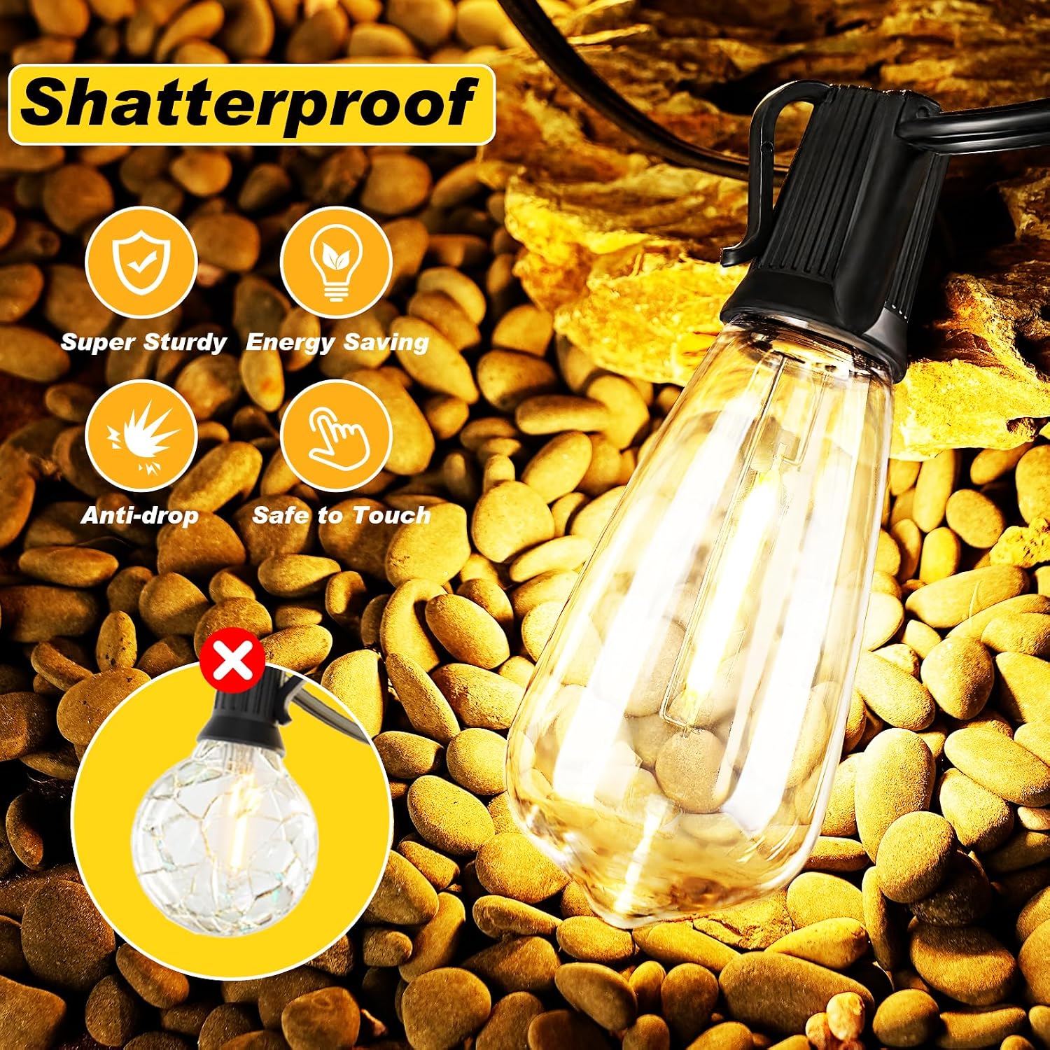 Detalle de Adirxon 100 ft Commercial Outdoor String Lights with LED Edison Bulbs 🎉
