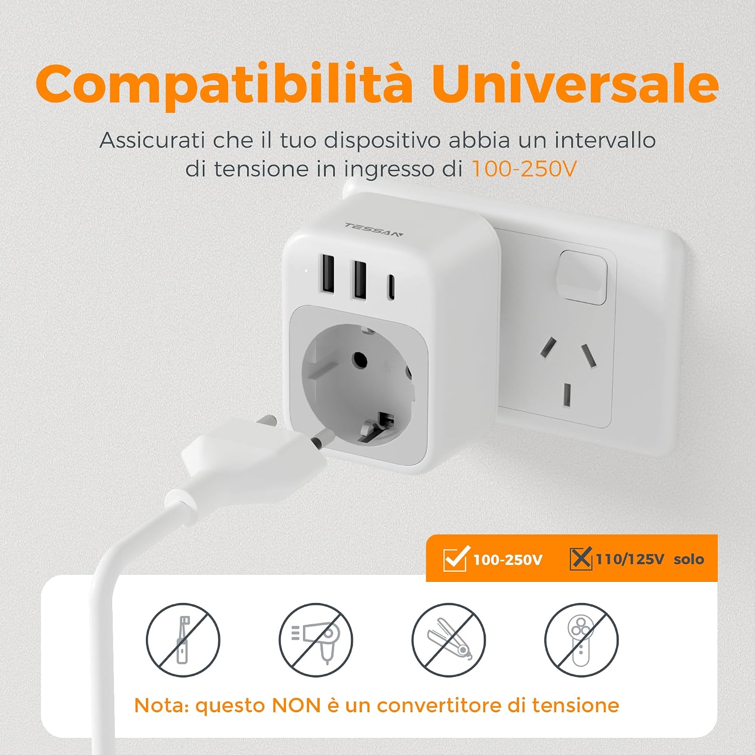 Detalle 2 de TESSAN Adattatore Presa Cina Australia 4 in 1 2 pezzi