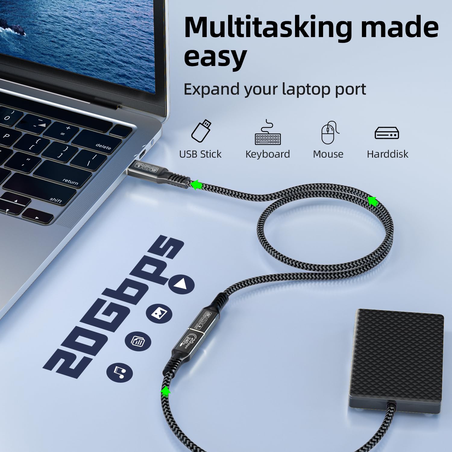 Thumbnail 2 de CAKOBLE USB C Extension Cable 0.25m: USB-C 3.2 Gen 2x2, PD 240W, 4K@60Hz