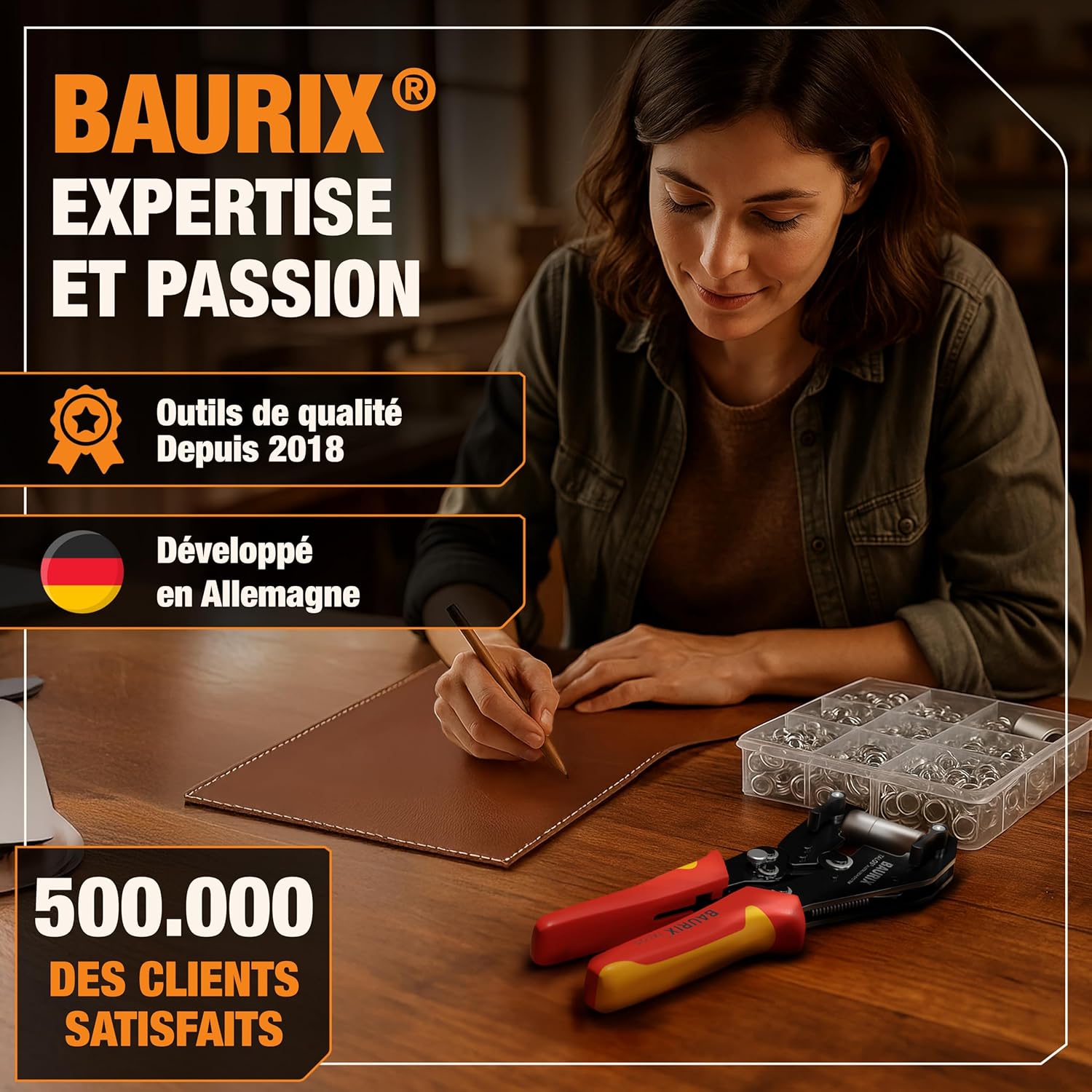 Thumbnail 3 de BAURIX Pince à Oeillets avec 200 œillets Ø10 mm – Perforation et pose en une étape