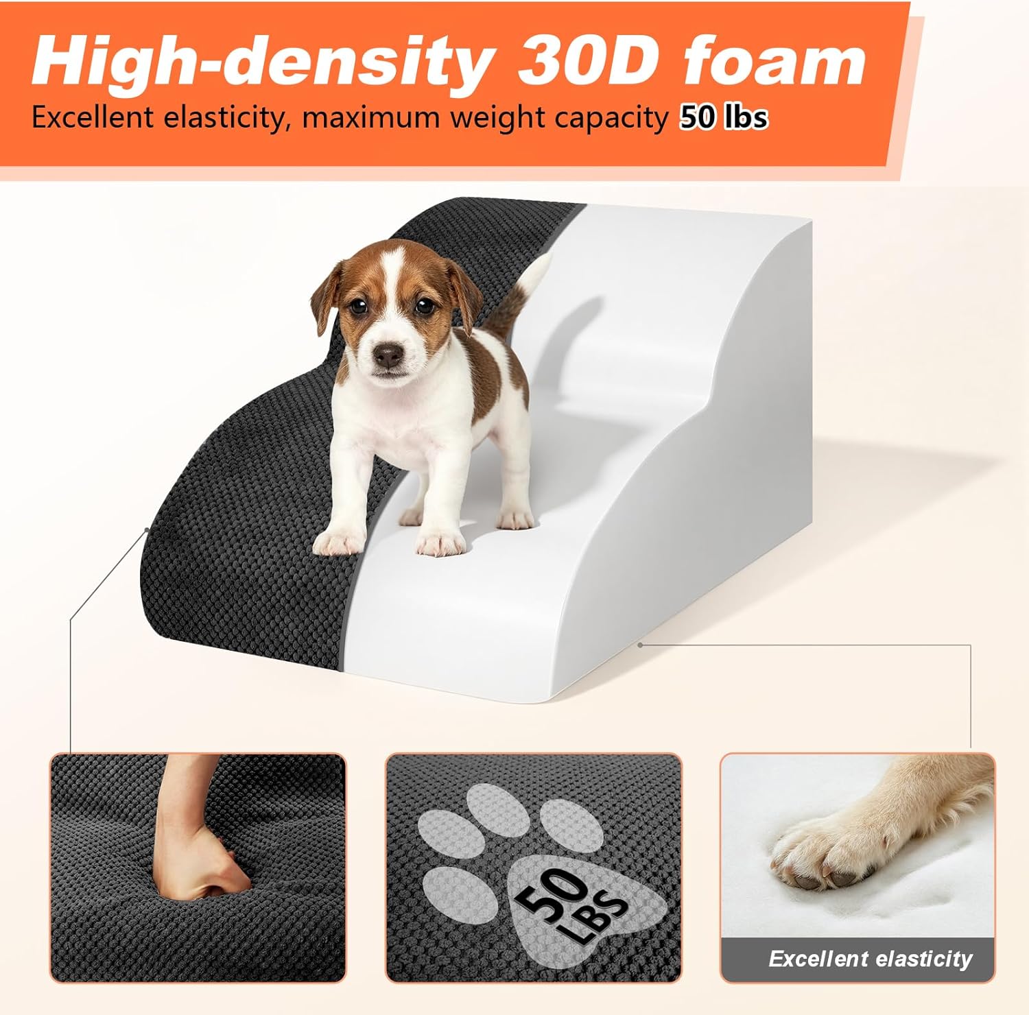 Detalle de Masthome 2-Step Sofa Dog Steps: Waterproof, Non-Slip Ramp with Removable Cover