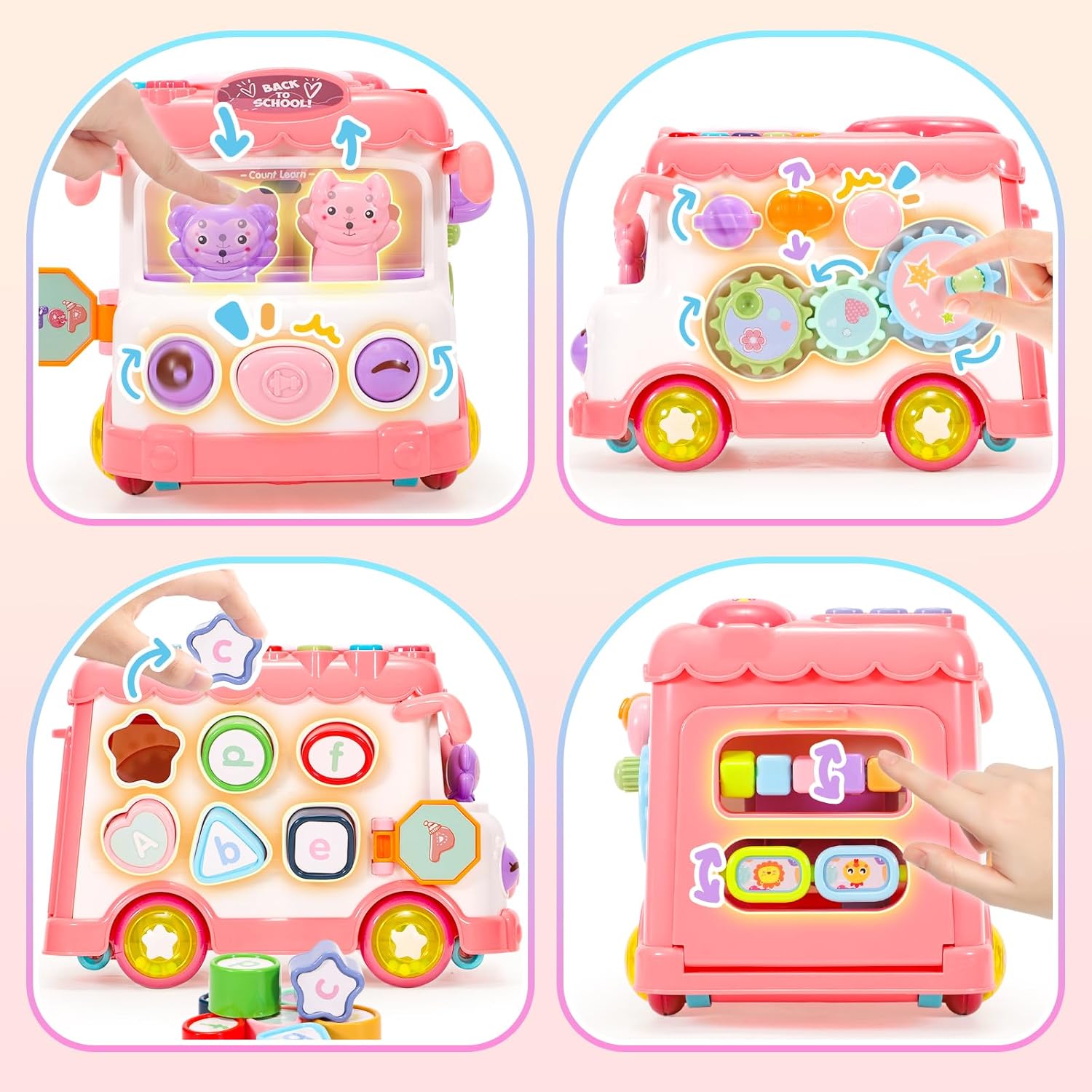 Thumbnail 2 de AmiDear 10-in-1 Montessori Bus Toy for 6-12-18 Months+: Engaging Educational Toy for 1–2 Year Old Girls (Pink)