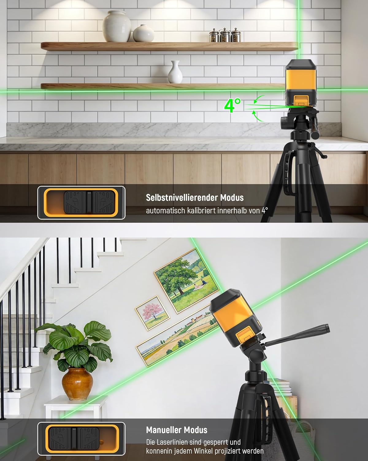 Thumbnail 3 de Livella Laser Autolivellante KAIWEETS Verde 30 m con base magnetica e croce orizzontale/verticale