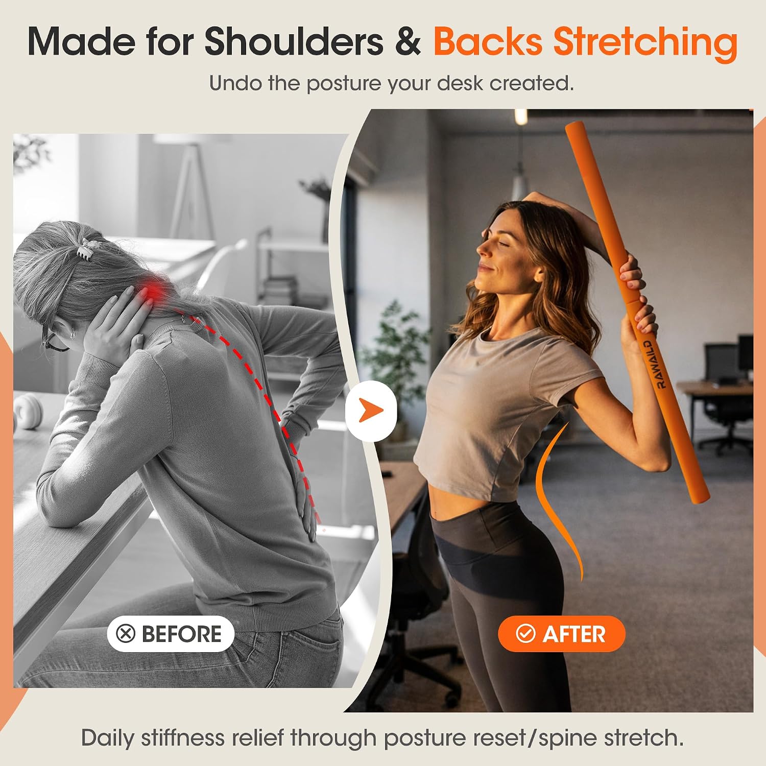 Detalle de RAWAILD Yoga Mobility Stick, 5 ft