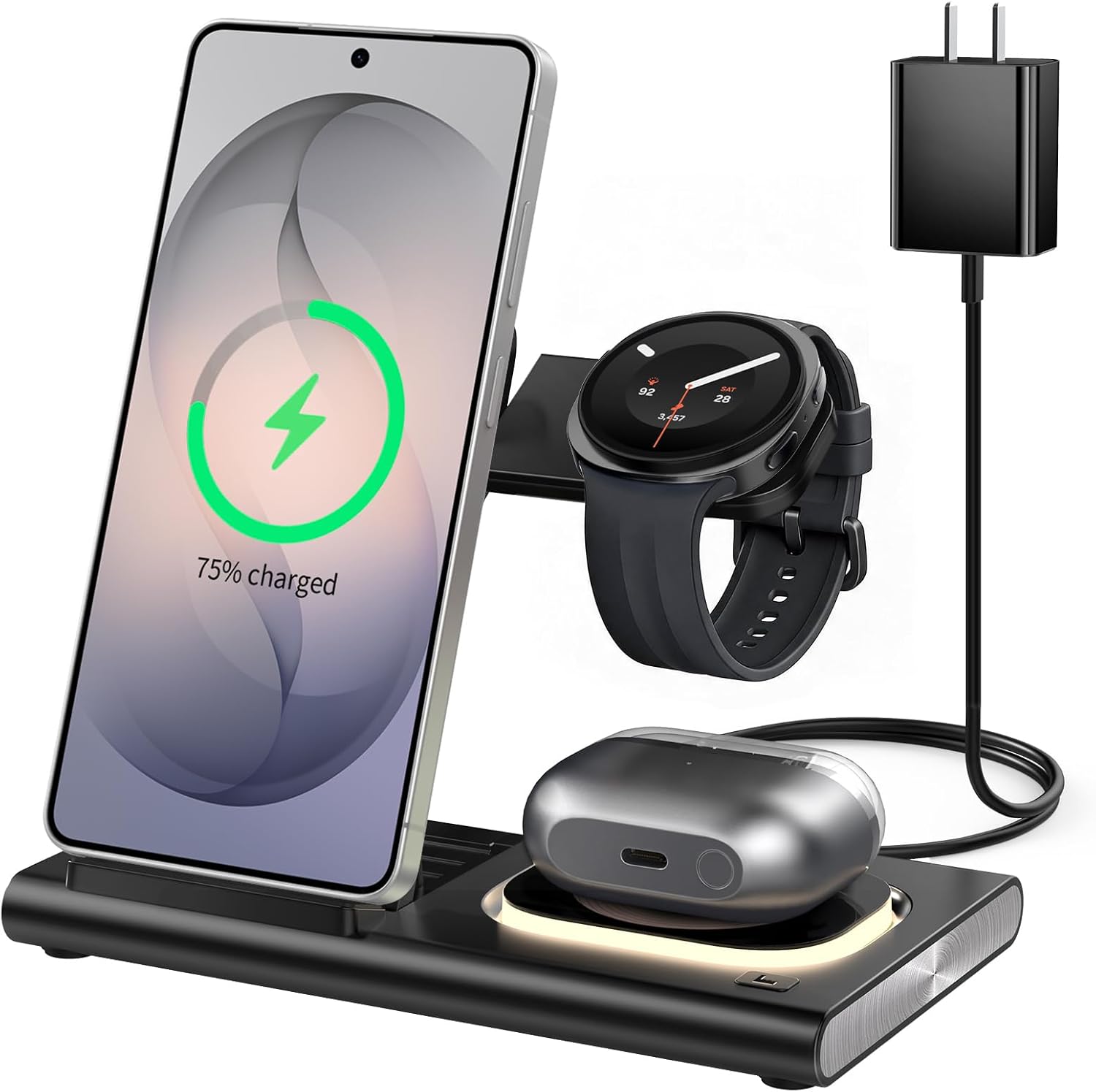 Detalle de Aresh 3-in-1 Foldable Wireless Charger for Samsung with Night Light