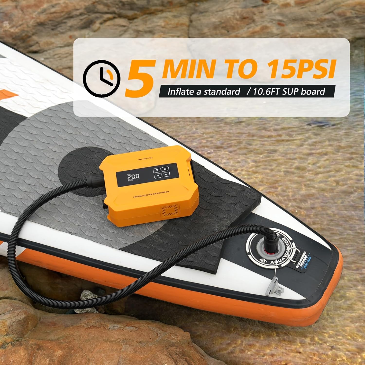 Thumbnail 1 de dwndpump Pompe électrique Portable pour Paddle Board – Haute pressions et 2 niveaux avec arrêt automatique