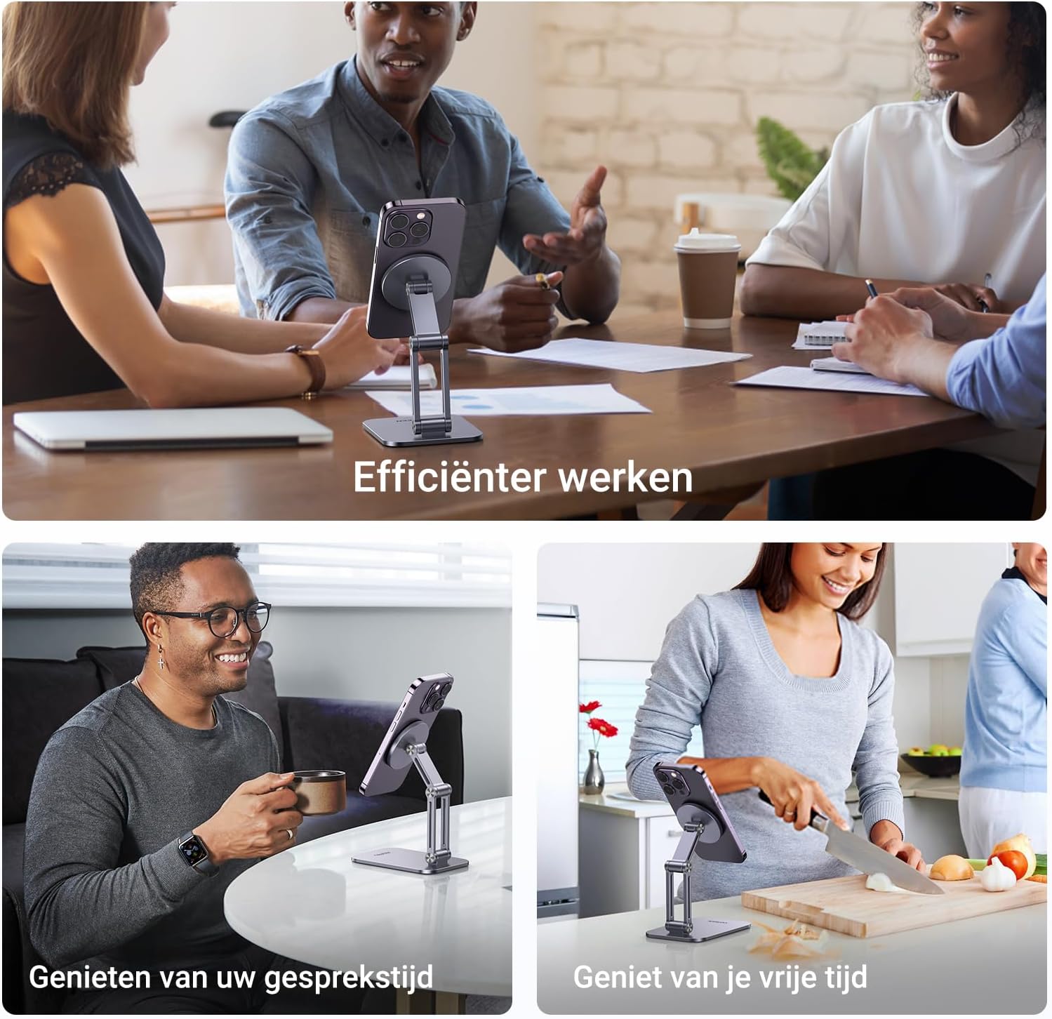Thumbnail 4 de UGREEN magnetische telefoonstandaard voor tafel, grijs aluminium, verstelbaar en opvouwbaar