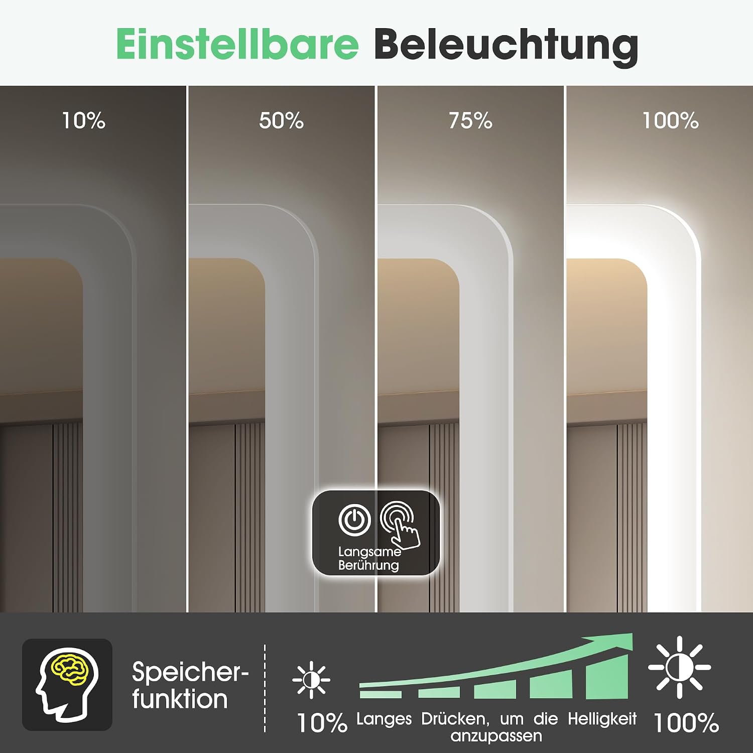 Detalle de S'bagno Badspiegel mit Beleuchtung 120x70 cm (LED) inkl. Bluetooth, Anti-Beschlag, dimmbar