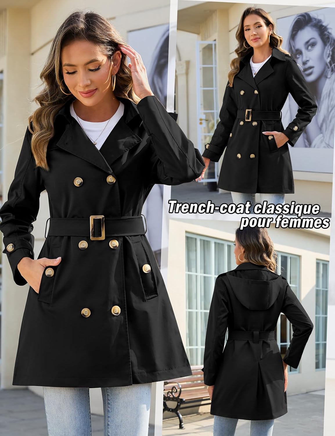 Detalle 2 de Tuopuda Trench Coat Femme Double Boutonnage