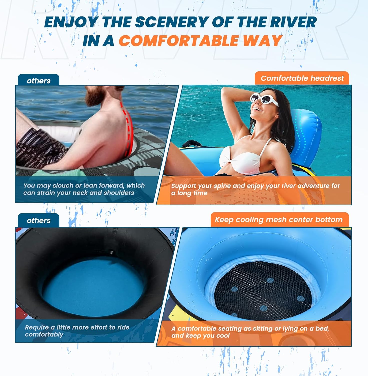Detalle de SULDUO 53" Heavy Duty River Tube with Premium Canvas Cover