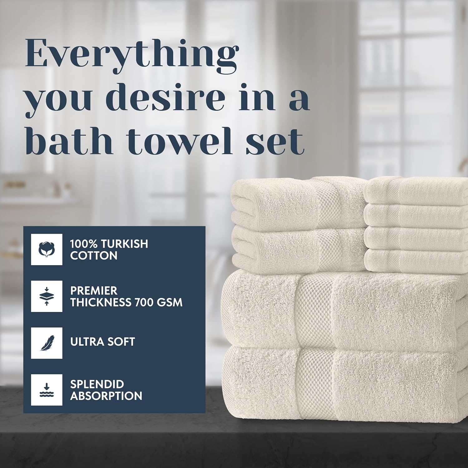 Detalle 2 de White Classic Bath Towel Set, Turkish Cotton