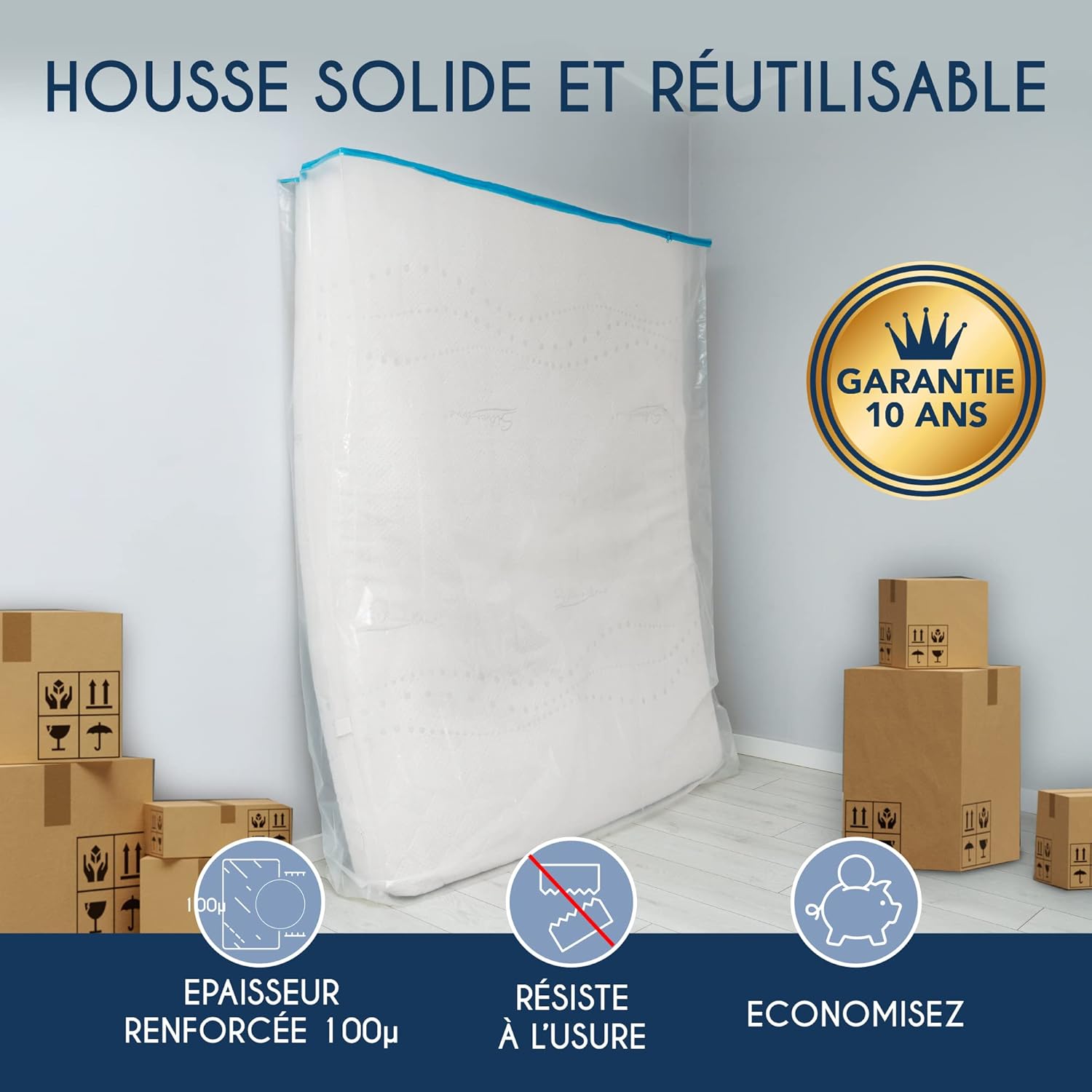 Thumbnail 4 de Dreamzie Housse de matelas 80x200 avec zip – plastique réutilisable pour déménagement et stockage