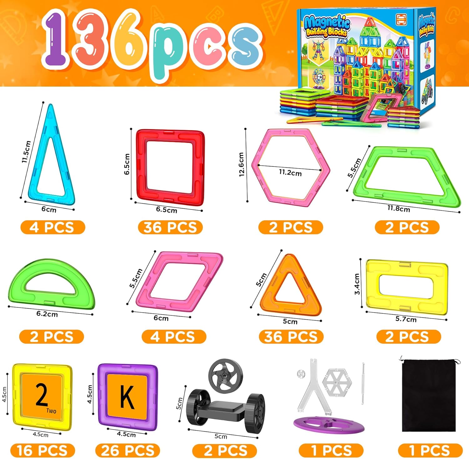 Thumbnail 2 de COOLJOYA Magnetische Bausteine mit 136 Teilen – magnetisches STEM-Spielzeug ab 3 Jahren