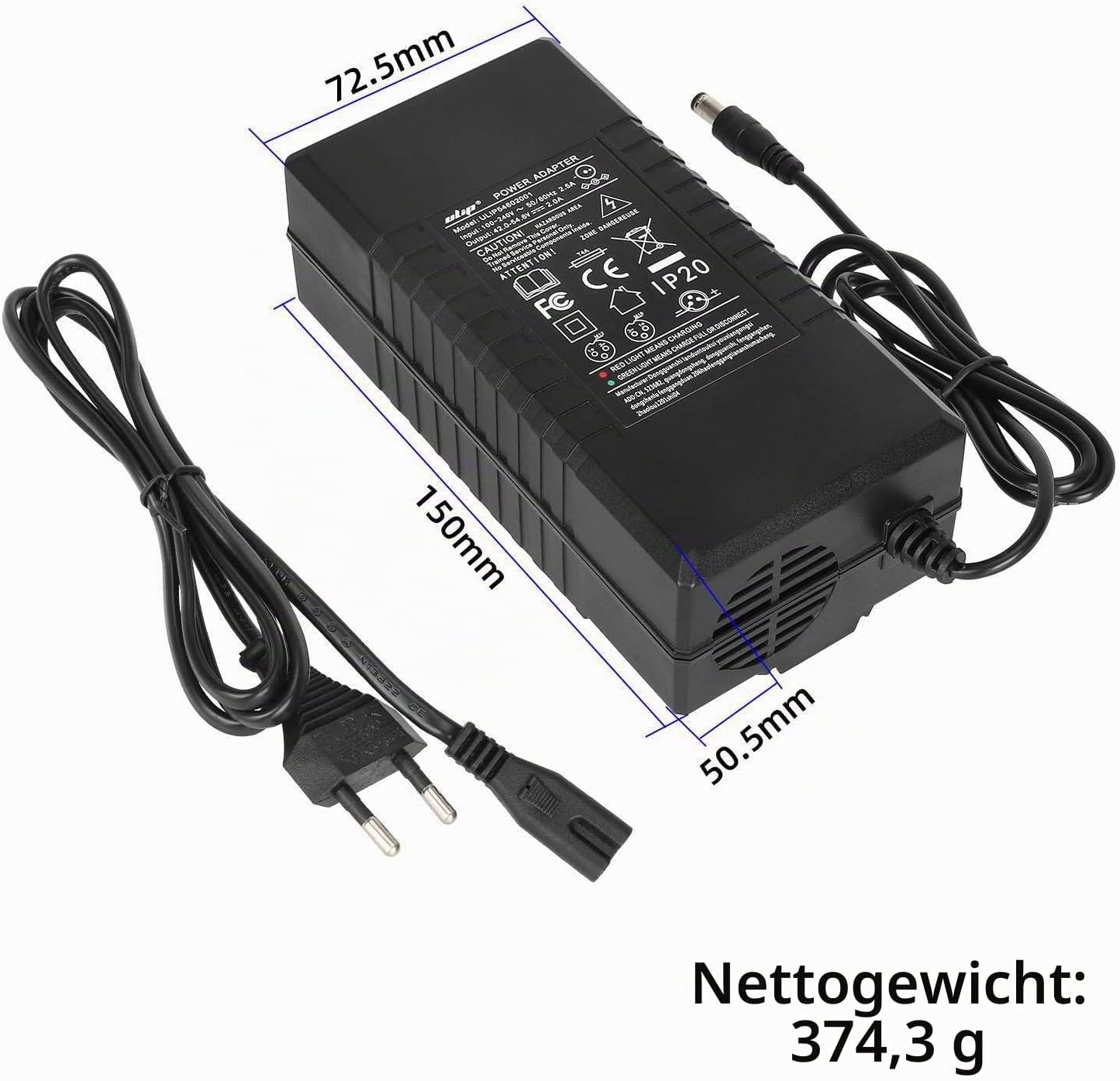 Detalle de VOLOHAS 42V-54,6V 2A Ladegerät für Kukirin G2, Joyor Y10 – vielseitiges Schnellladegerät