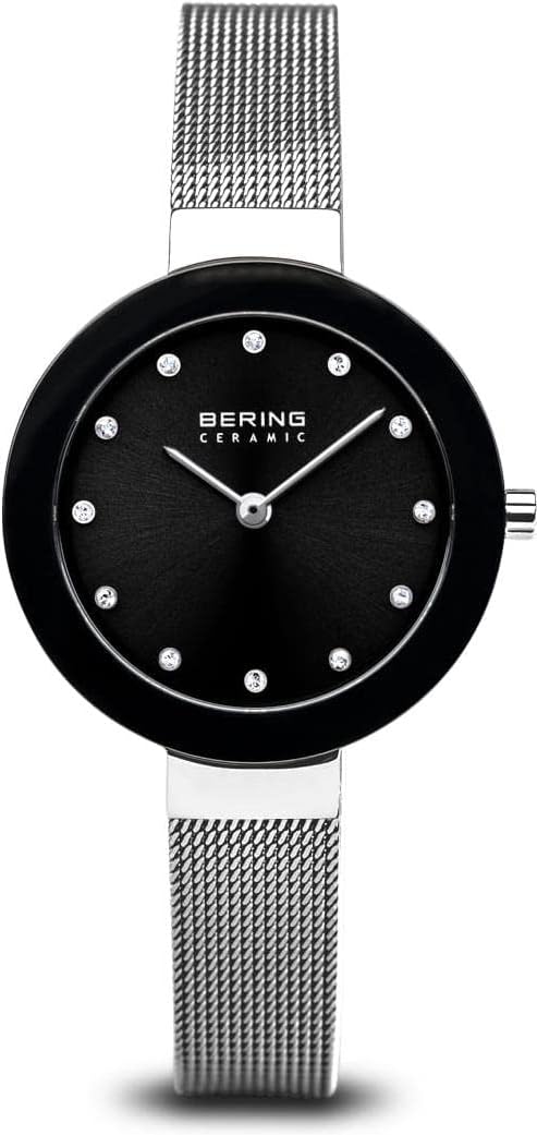 Detalle de BERING Damen Quarz Uhr 29 mm – Edelstahlgehäuse, Milanaise-Armband, Saphirglas