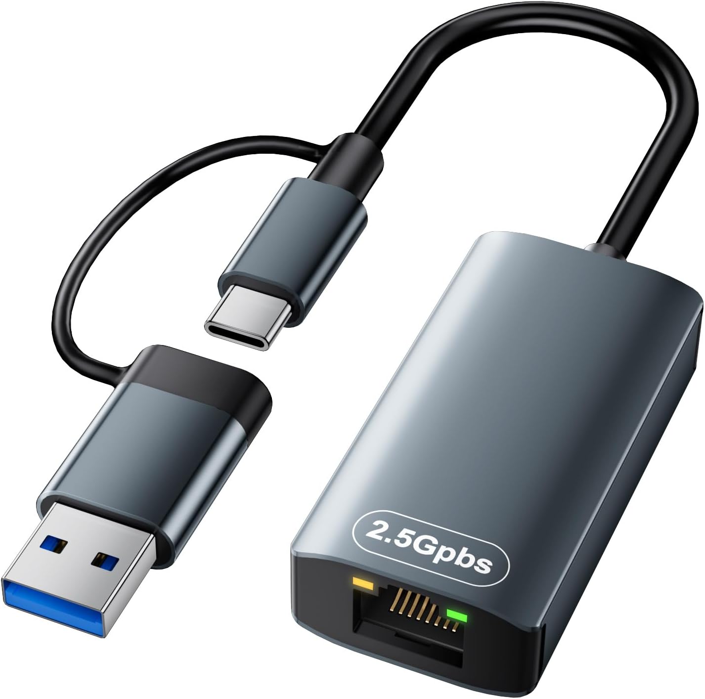 Detalle de USB-C Ethernet Adapter 1000M mit Hub – Gigabit LAN, 3x USB‑3.0 & 1x Type‑C Port (2,5G LAN)