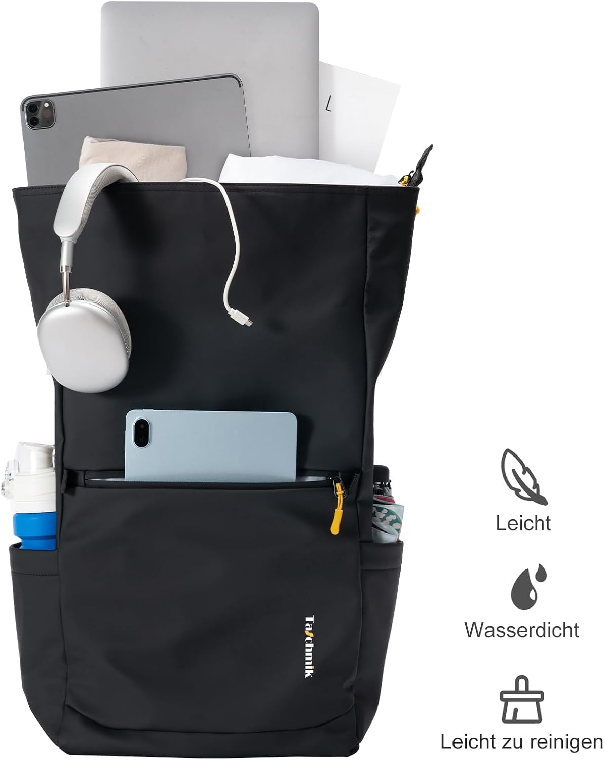 Thumbnail 2 de Taschmik Rolltop Rucksack wasserdicht – 17 Zoll Laptopfach, 19–27 l, Schwarz
