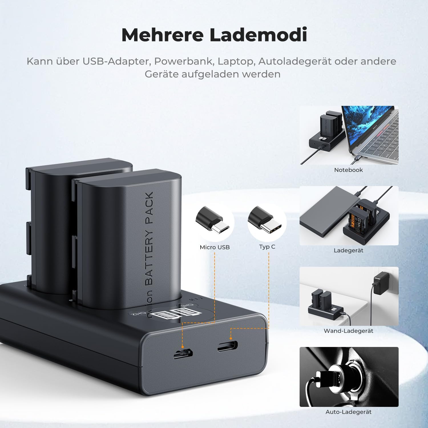 Detalle 2 de K&F CONCEPT LP-E6NH Akku-Set (2 × 2600 mAh) mit Ladegerät – kompatibel mit Canon EOS R/R5/R6/R7 und mehr